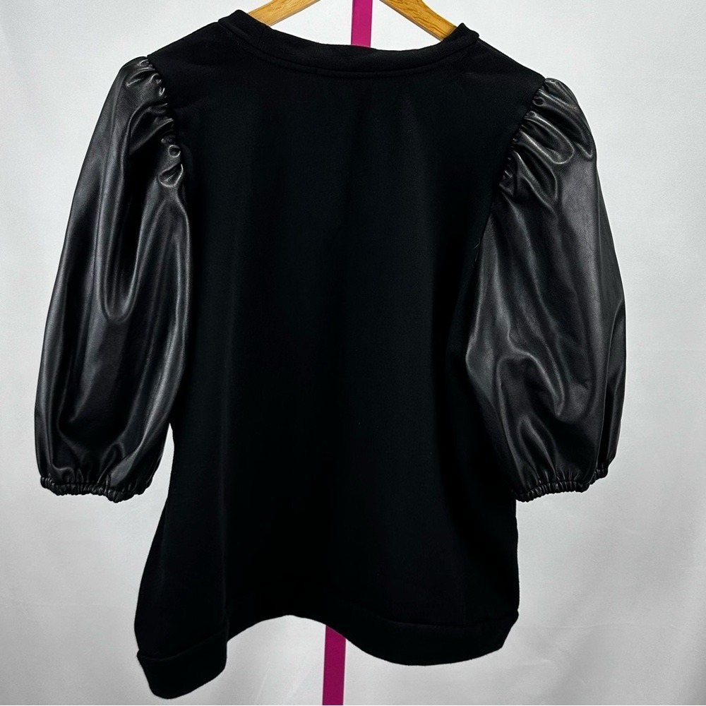 Eloquii Short Sleeve Black Shirt Faux Leather‎ Puff Sleeves Women's Plus 18/20 - Picture 4 of 8